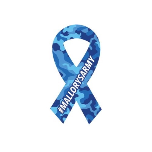 Car magnets in the shape of the Mallory's Army blue camo ribbon